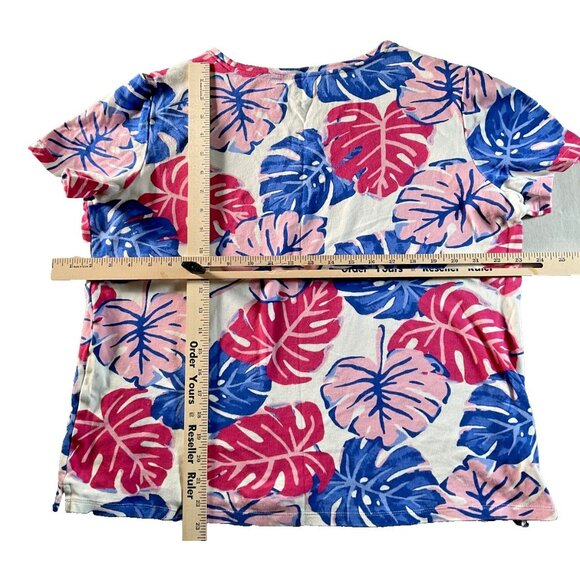 Karen Scott Shirt Womens Medium Floral Leaf Print Short Sleeve Soft Lightweight - Picture 4 of 4